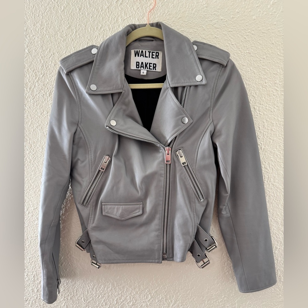 Walter Baker Grey Leather Moto Biker Jacket